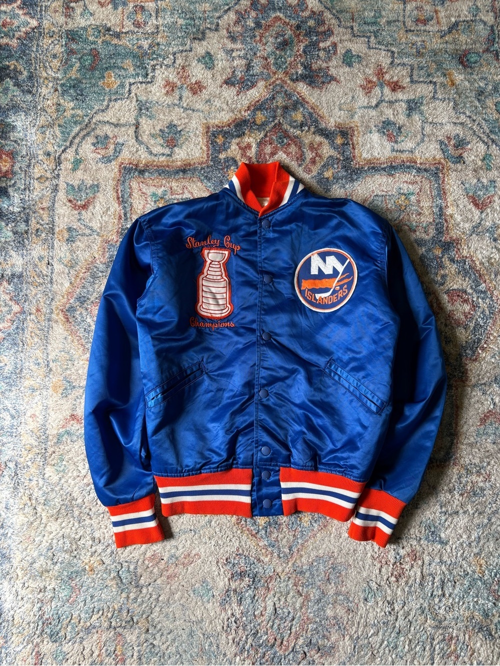 Vintage 80s New York Islanders Stanley Cup Champs Satin Jacket